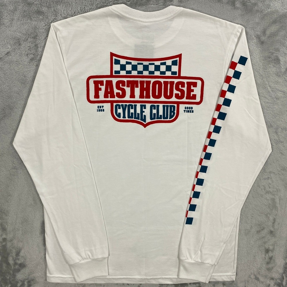 Fasthouse Krest Checkered T-Shirt Men M White Cycle Club Motocross Racing Surf